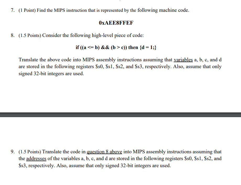 Solved Point Find The Mips Instruction That Is Chegg Com