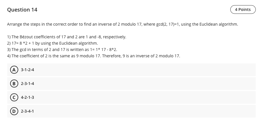 Solved Question 14 4 Points Arrange the steps in the correct | Chegg.com