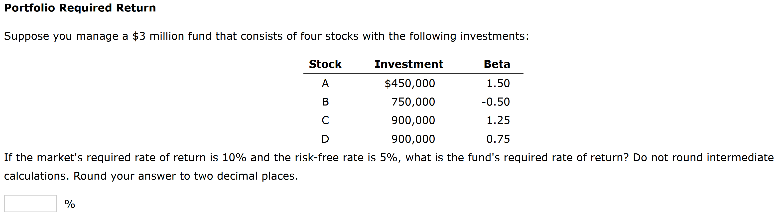 Solved Portfolio Required Return Suppose you manage a $3 | Chegg.com