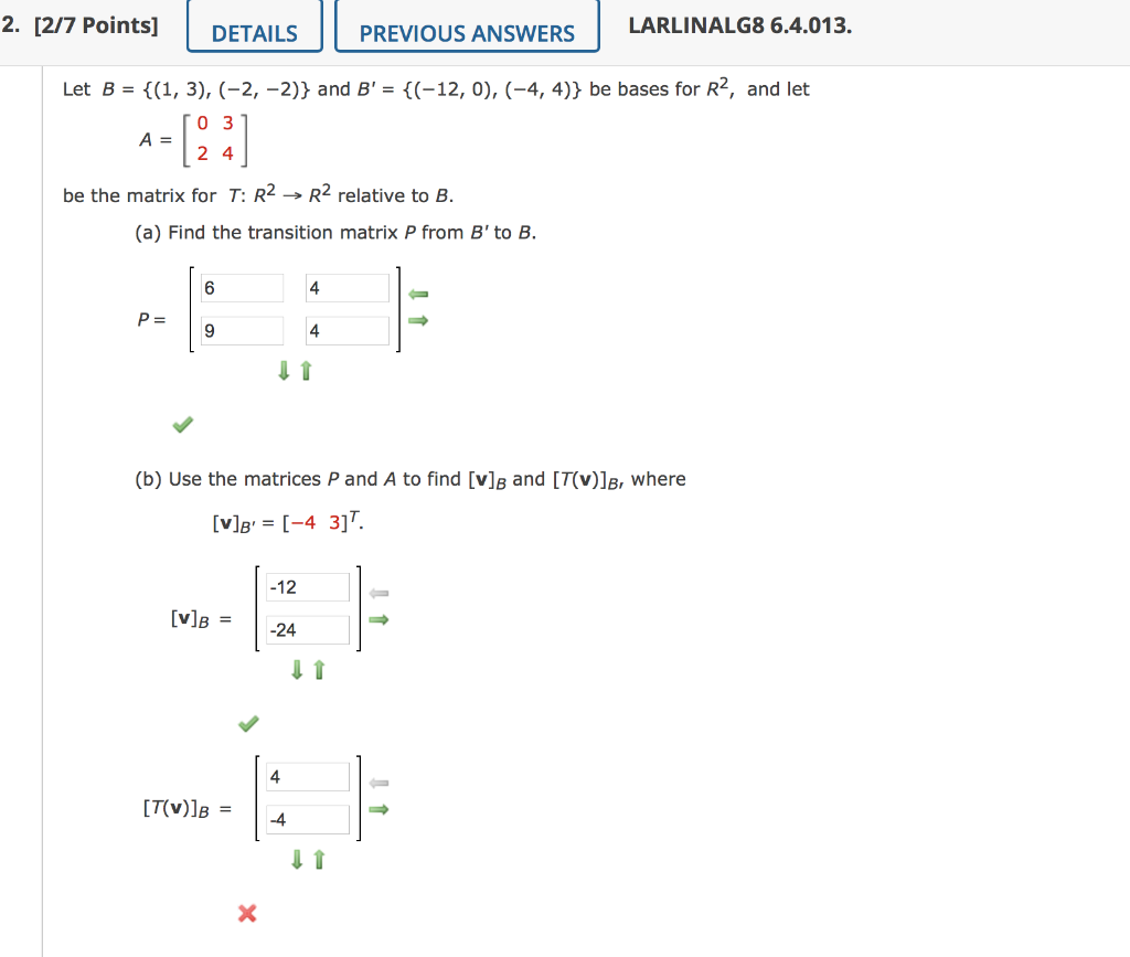 Solved 2. [2/7 Points] DETAILS PREVIOUS ANSWERS LARLINALG8 | Chegg.com