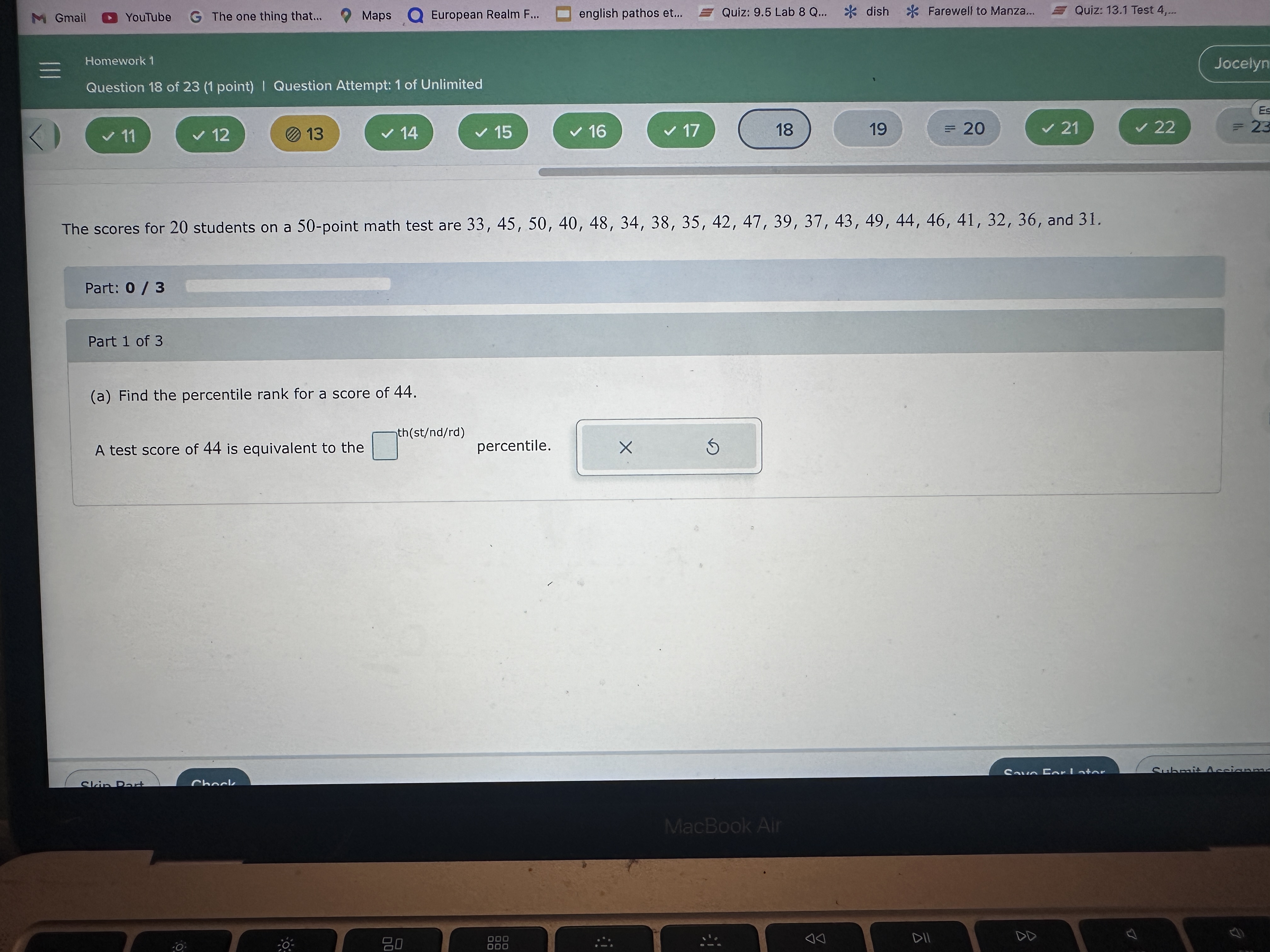 Solved The scores for 20 ﻿students on a 50 -point math test | Chegg.com