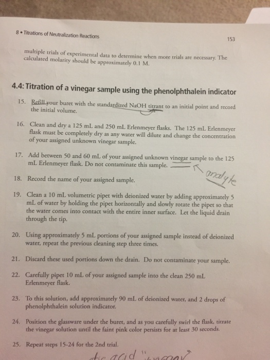 Solved 4.4 Titration of a vinegar sample using the