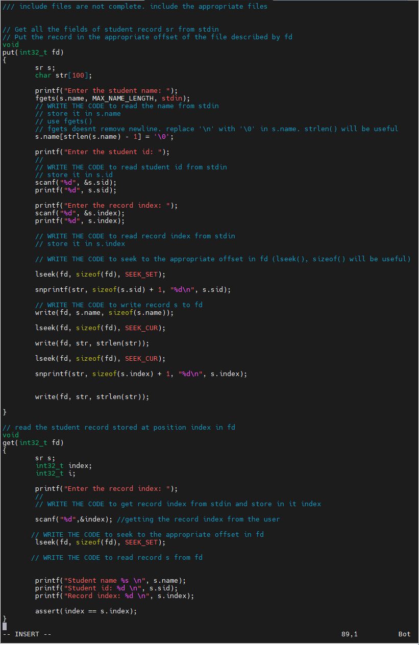 Needed help finishing this section of the code | Chegg.com