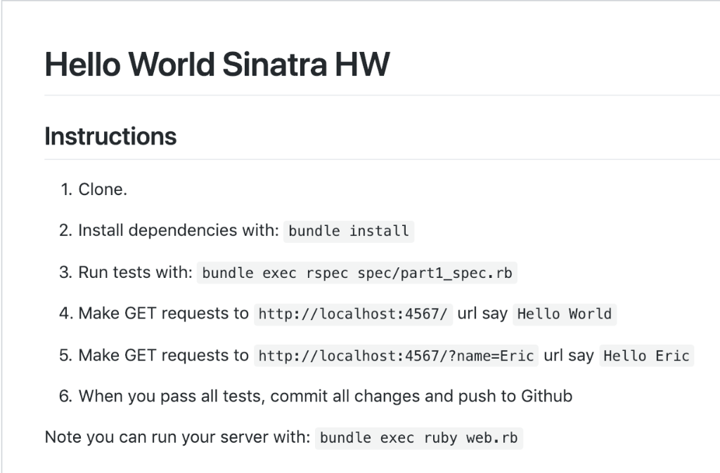 Hello World Sinatra HW Instructions 1. Clone 2. | Chegg.com