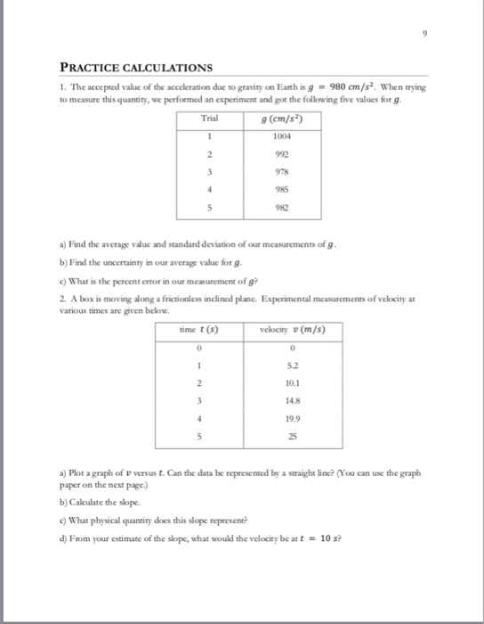 Solved PRACTICE CALCULATIONS 1. The accepted value of the | Chegg.com