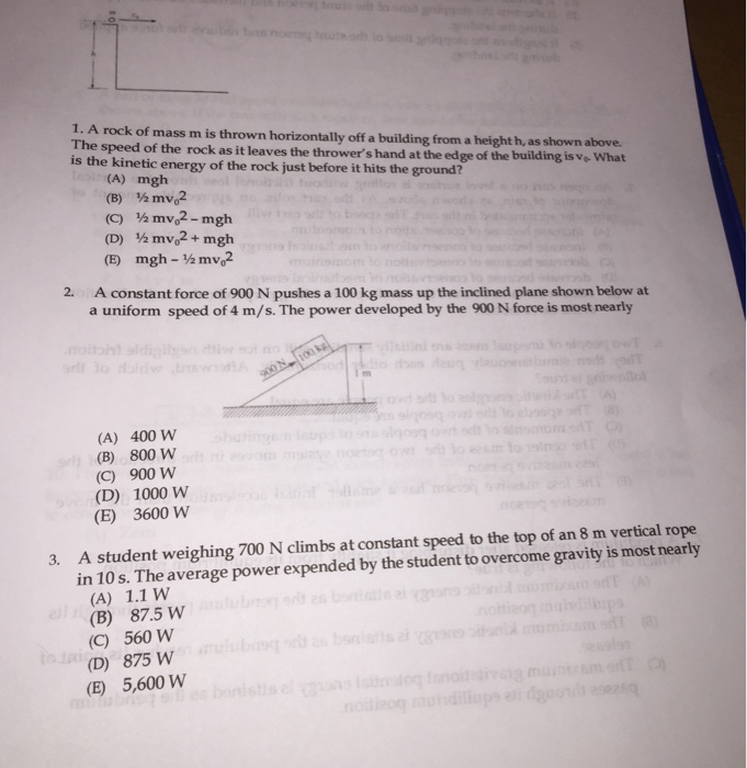 Solved 1. A rock of mass m is thrown horizontally off a | Chegg.com