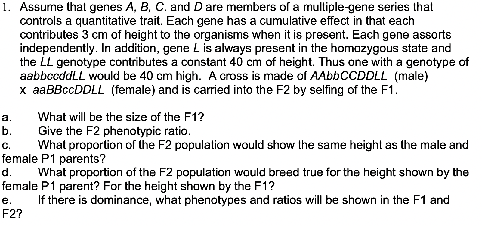 Solved 1. Assume That Genes A, B, C. And D Are Members Of A | Chegg.com