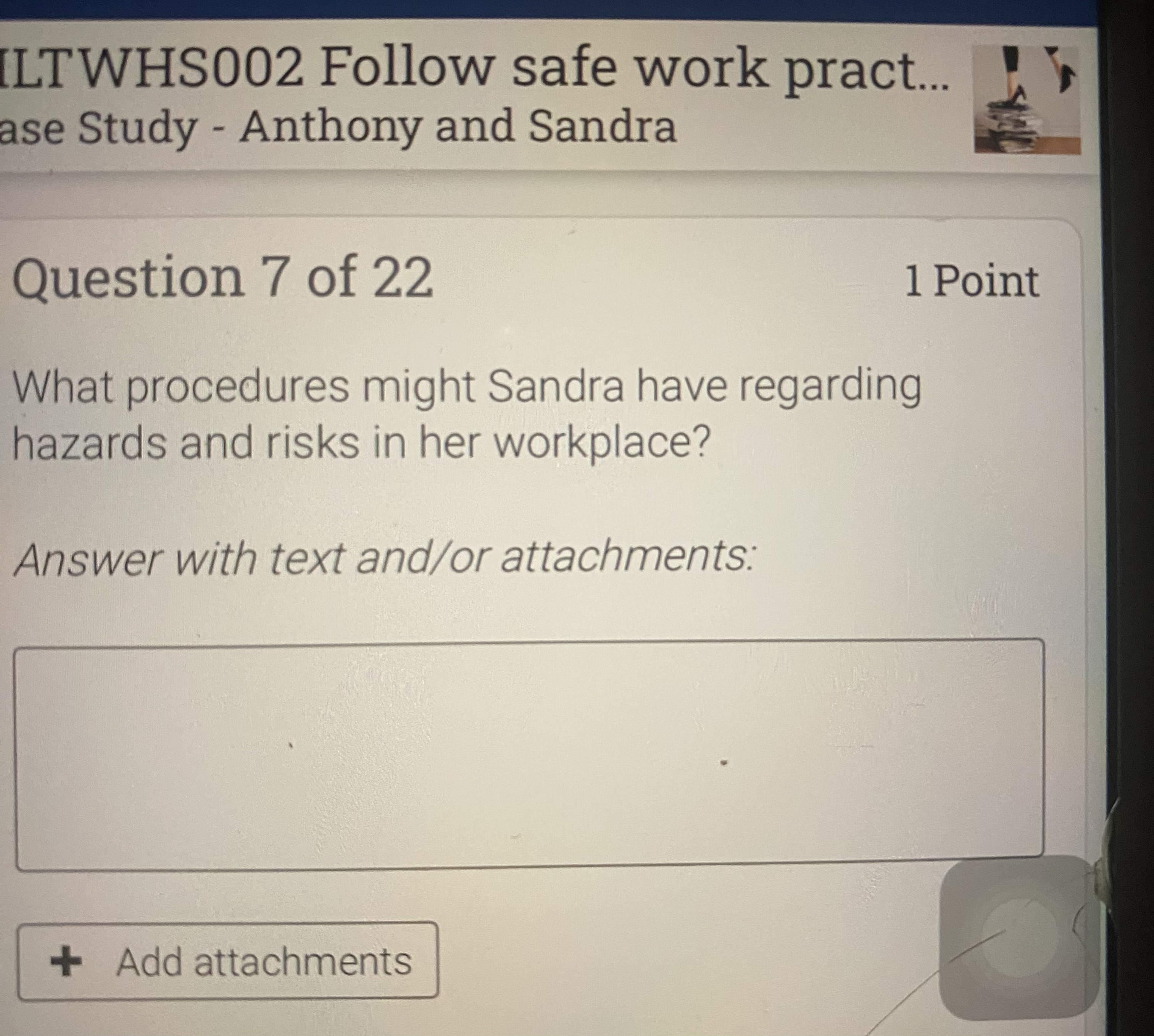 Solved Question 7 ﻿of 22What procedures might Sandra have | Chegg.com