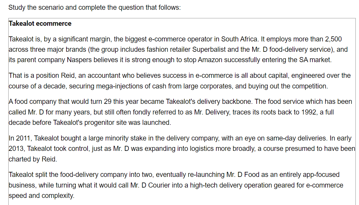 Solved QUESTION = Conduct the SWOT analysis for Takealot, | Chegg.com