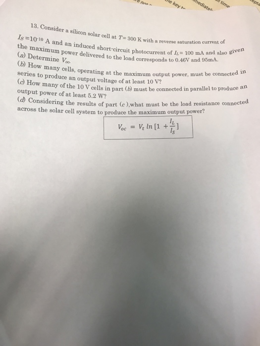 Solved 13. Consider a silicon solar cell at T = 300 K with a | Chegg.com