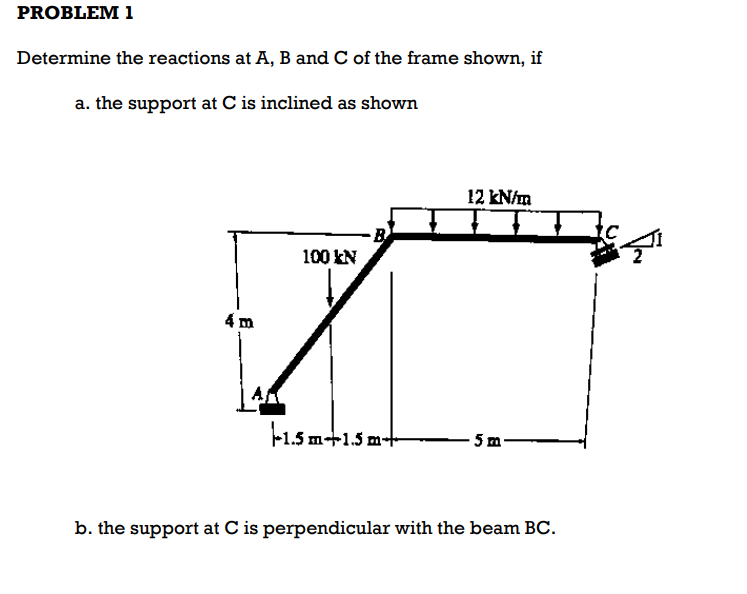 Solved PROBLEM 1 Determine The Reactions At A, B And C Of | Chegg.com