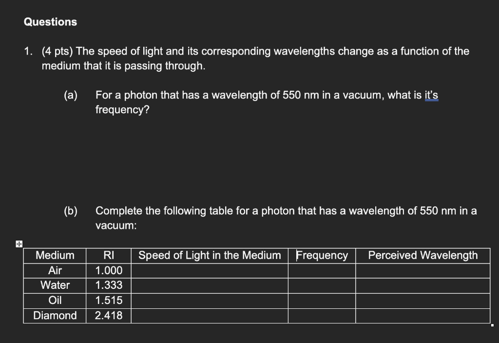 Solved Questions 1. (4 pts) The speed of light and its | Chegg.com