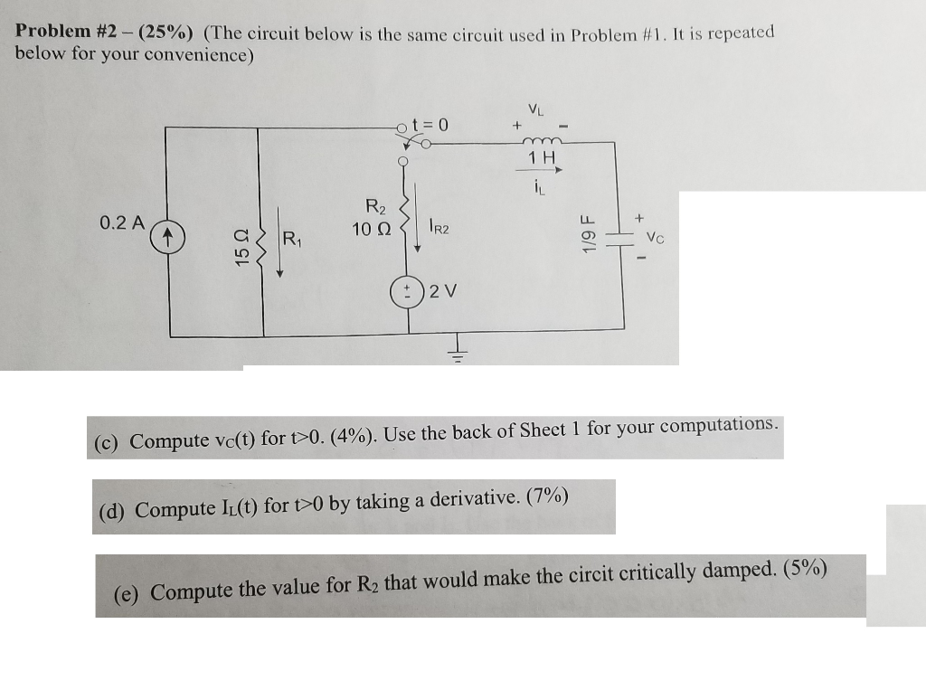 Solved Problem #2 - (25%) (The circuit below is the same | Chegg.com