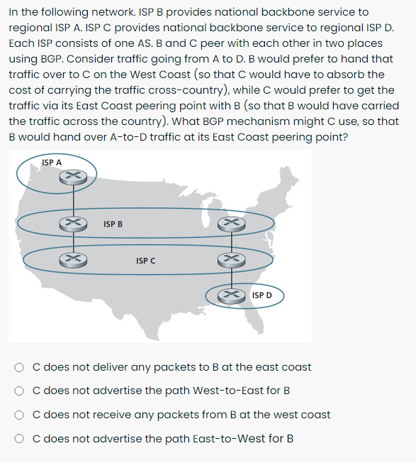 Solved In The Following Network. ISP B Provides National | Chegg.com