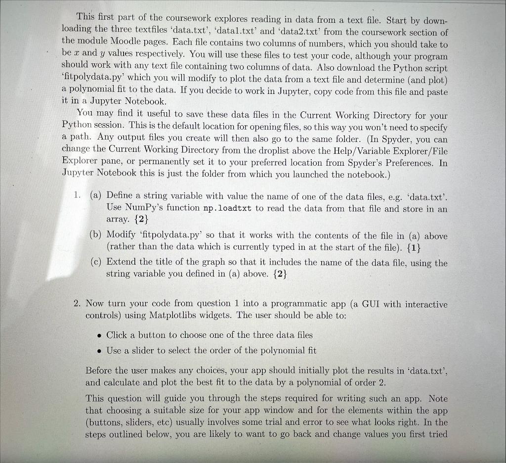 This first part of the coursework explores reading in | Chegg.com