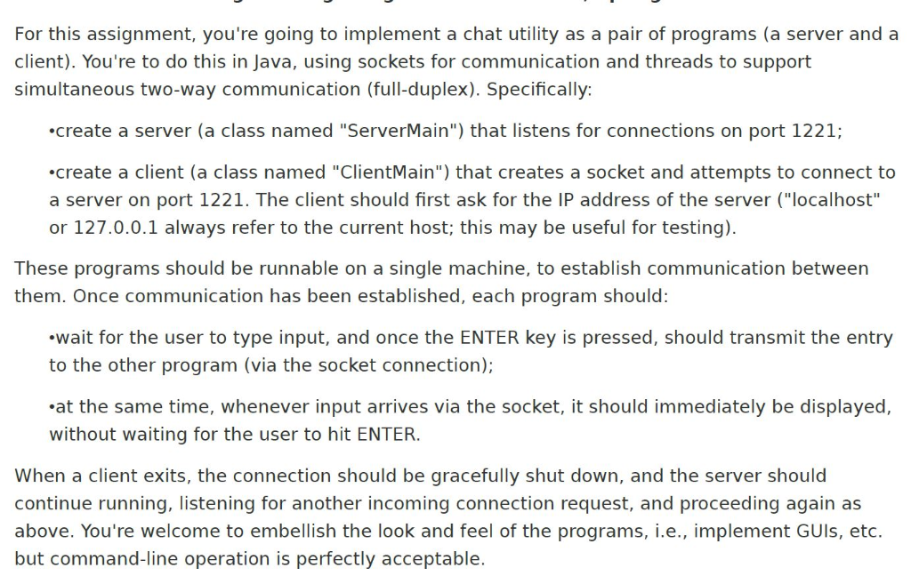 Solved For this assignment, you're going to implement a chat | Chegg.com
