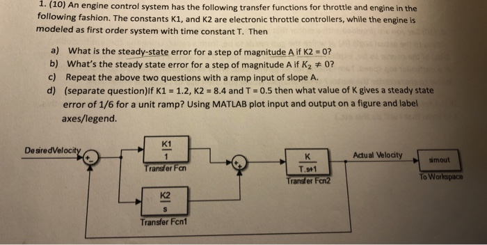 Solved 1. (10) An engine control system has the following | Chegg.com image.