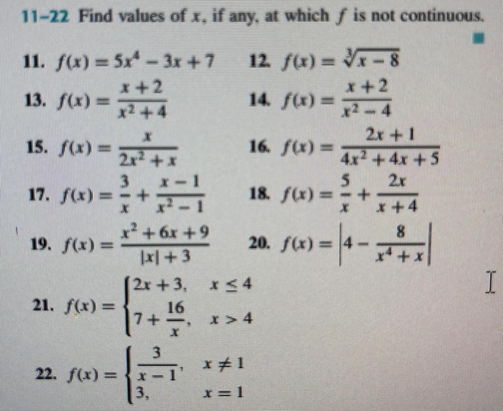 Solved 11-22 Find values of x, if any, at which ſ is not | Chegg.com