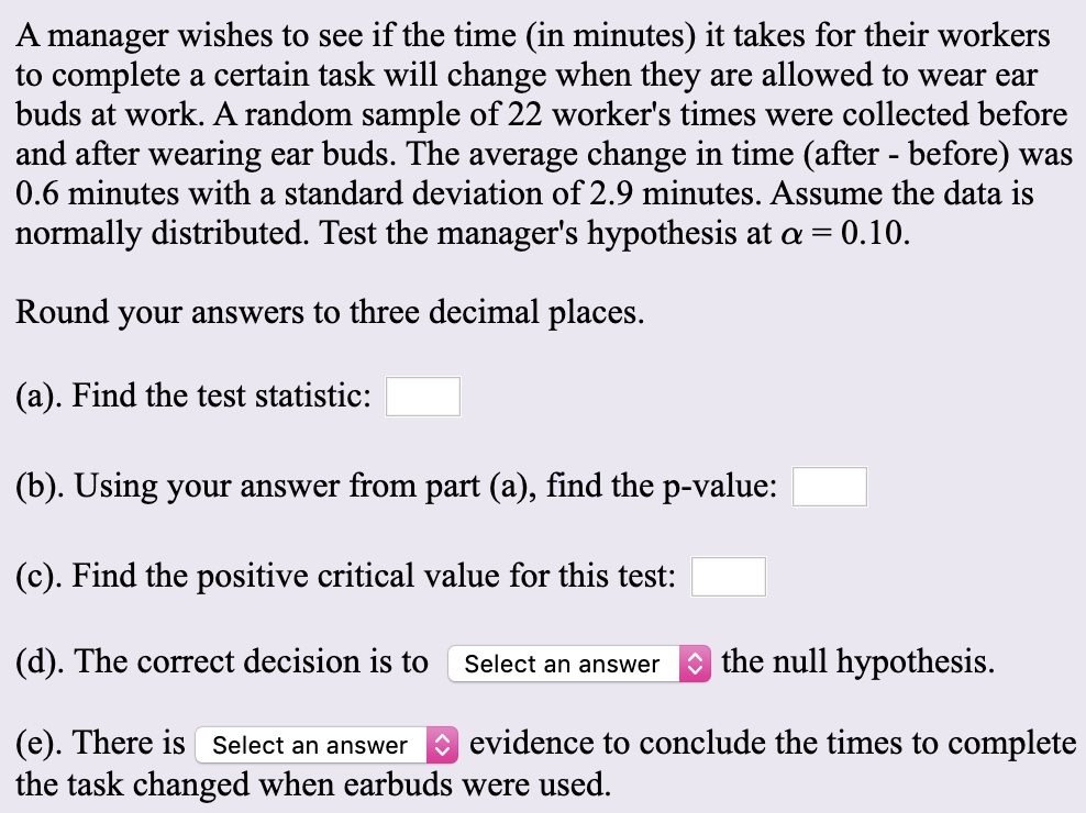 Solved （c) select an answer: reject / fail to reject (d) | Chegg.com