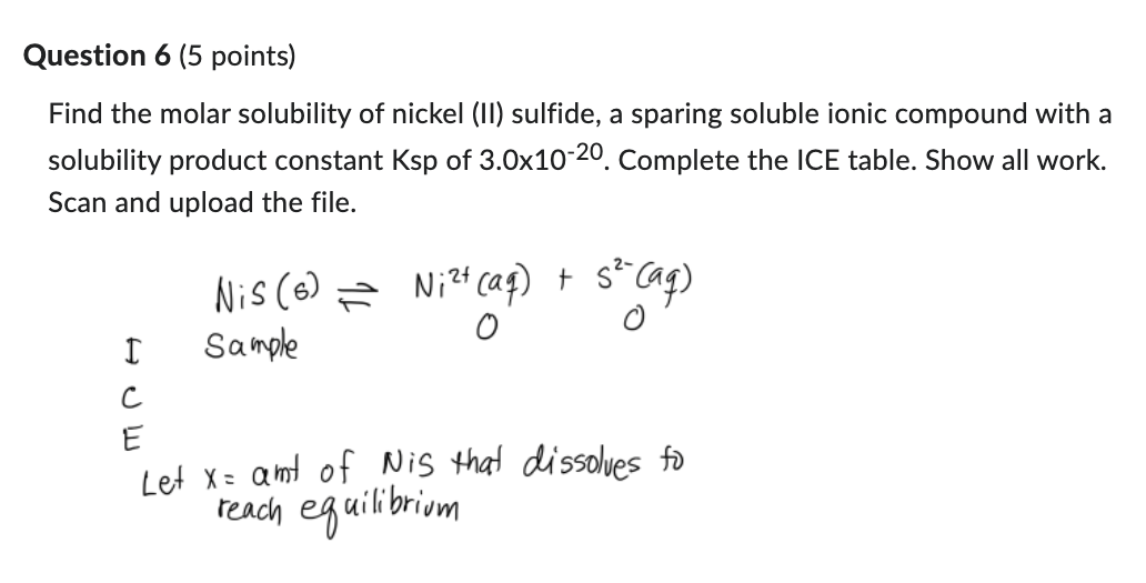 Solved Question 6 (5 points) Find the molar solubility of | Chegg.com