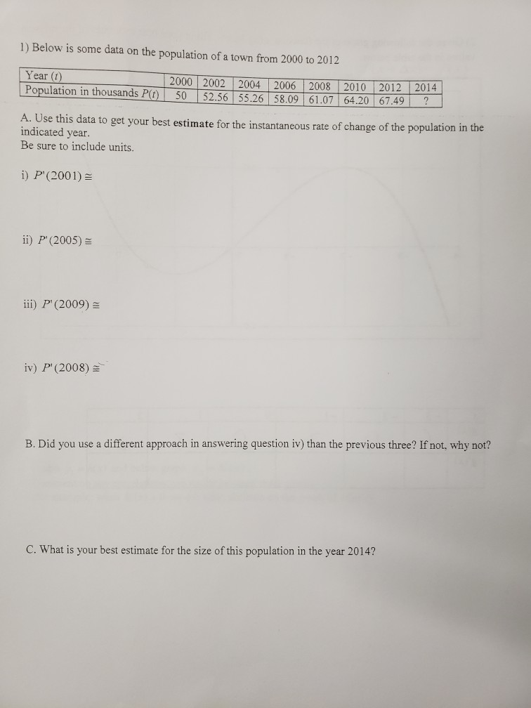 Solved 1 Below Is Some Data On The Population Of A Town Chegg Com