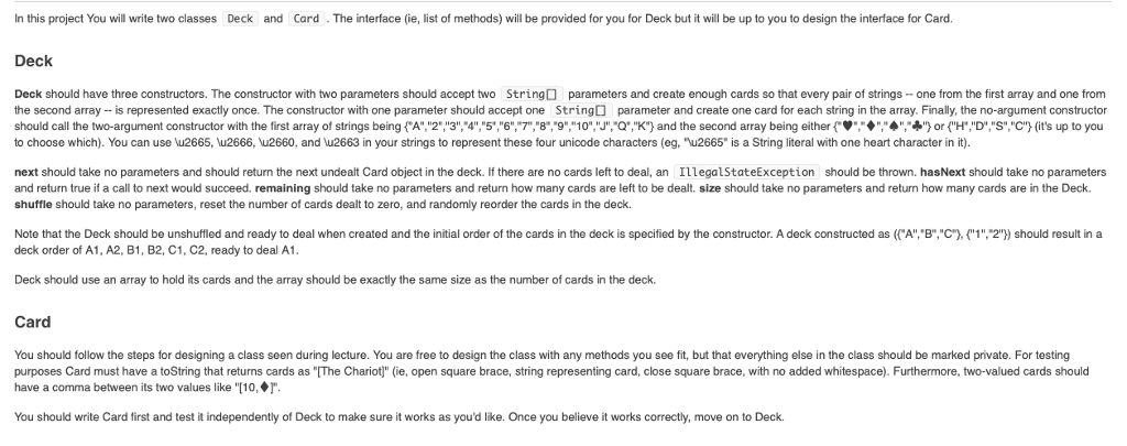 Solved In this project You will write two classes Deck and | Chegg.com
