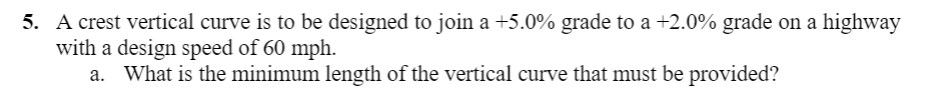 Solved 5. A crest vertical curve is to be designed to join a | Chegg.com