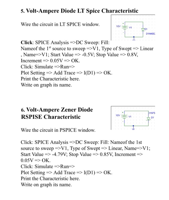 Solved 5. Volt-Ampere Diode LT Spice Characteristic Wire the | Chegg.com