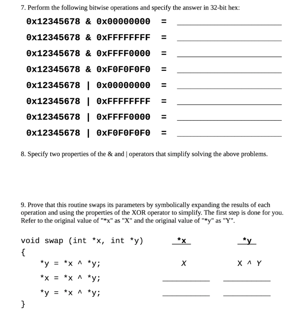 Solved 7. Perform The Following Bitwise Operations And | Chegg.com