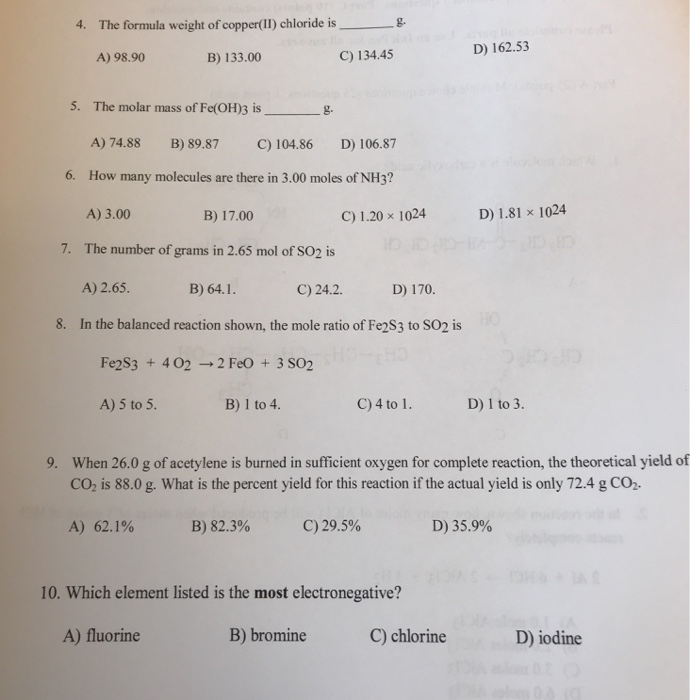 Solved 4. The formula weight of copper(II) chloride is g. D)