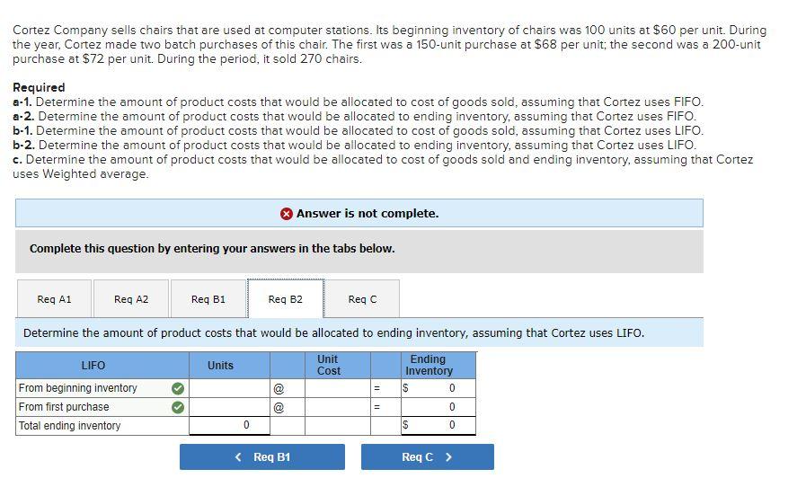 Solved Cortez Company sells chairs that are used at computer