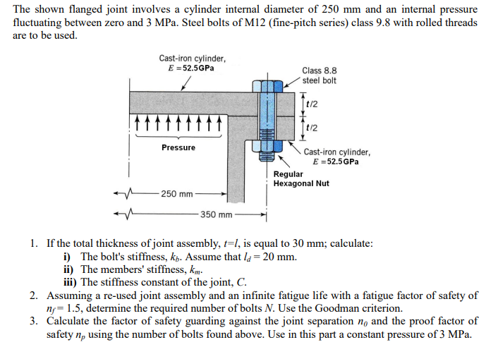 Solved The shown flanged joint involves a cylinder internal | Chegg.com