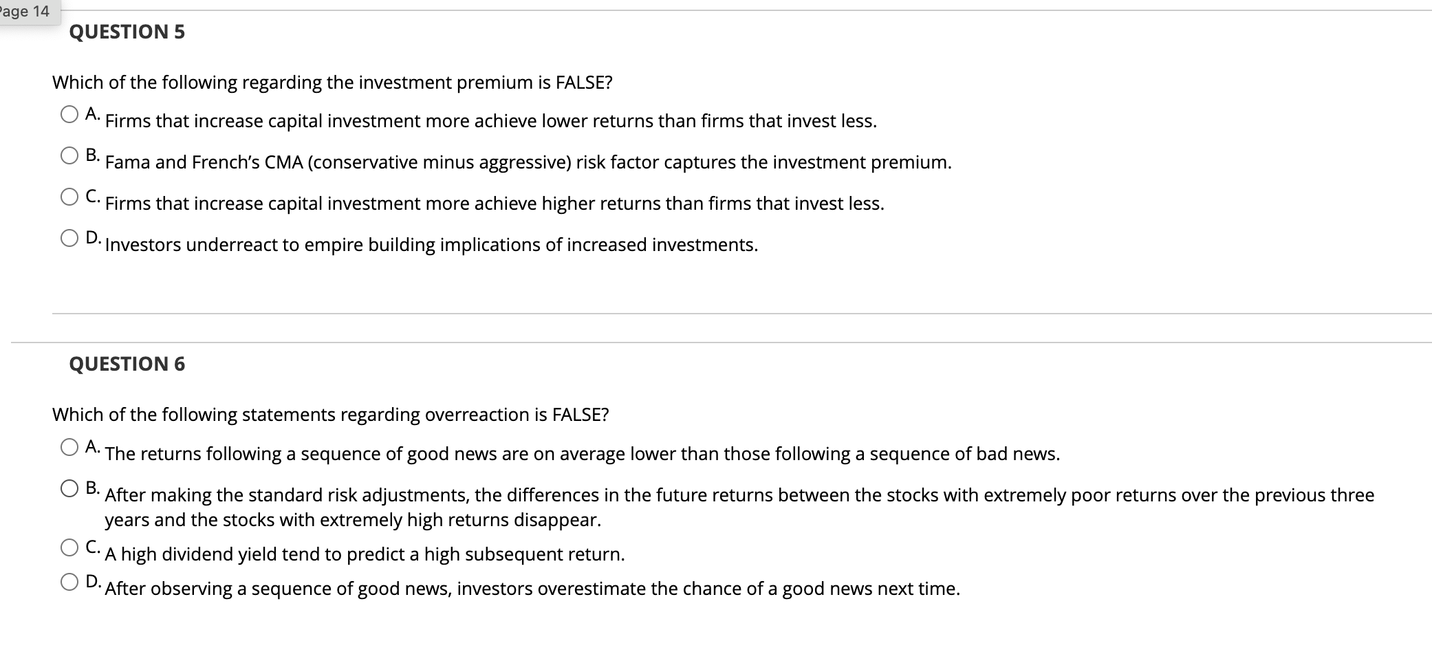 Solved Which of the following regarding the investment | Chegg.com