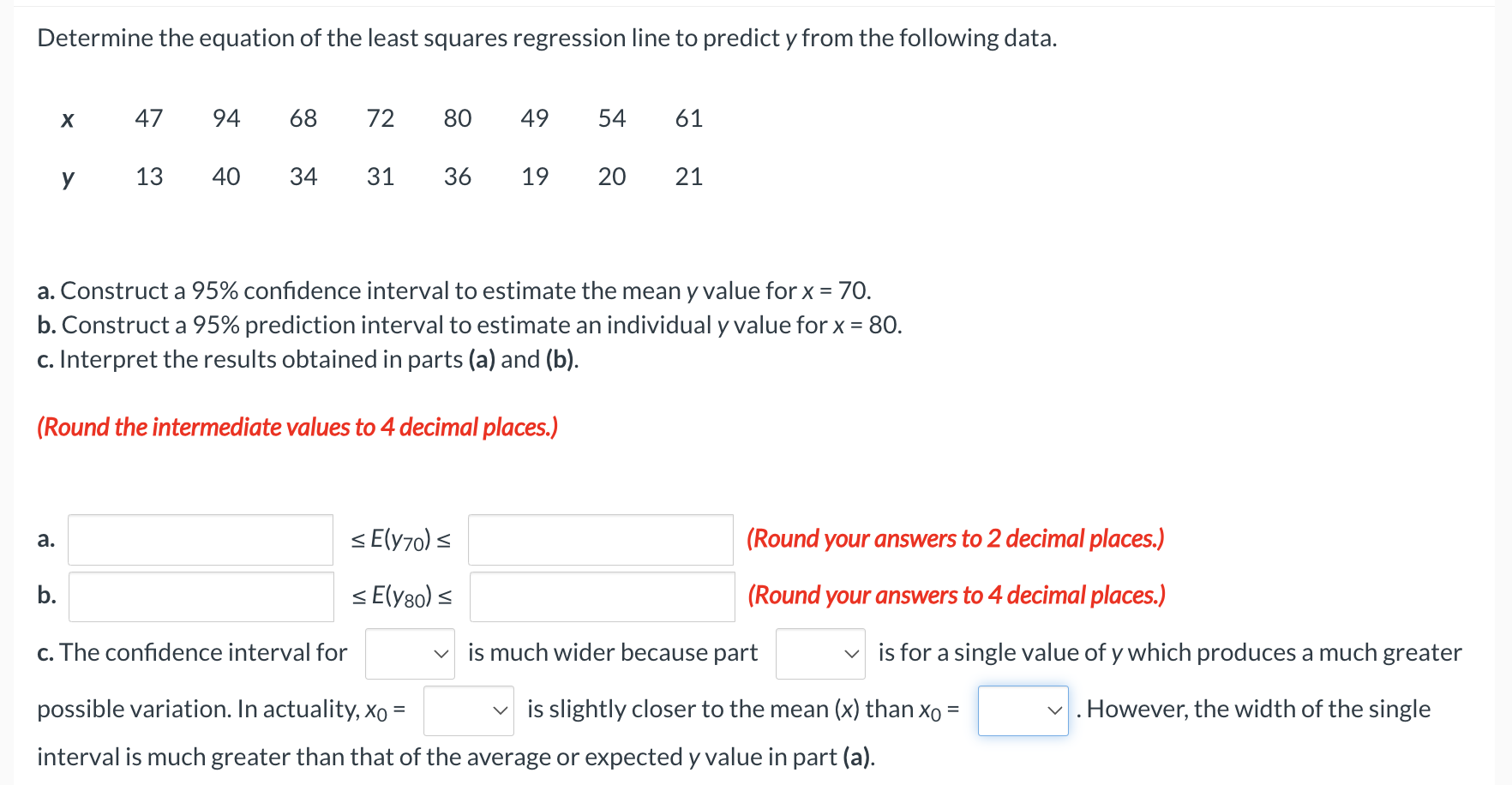 Solved Determine The Equation Of The Least Squares