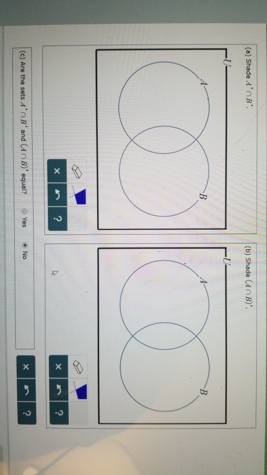 Solved X (a) Shade A'nB' (b) Shade (An B)' B A B ? (c) Are | Chegg.com