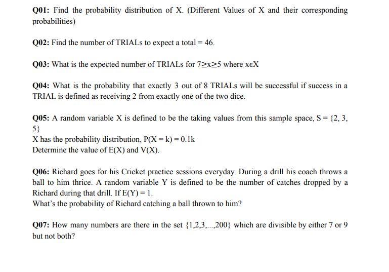 Q01 Find the probability distribution of X.