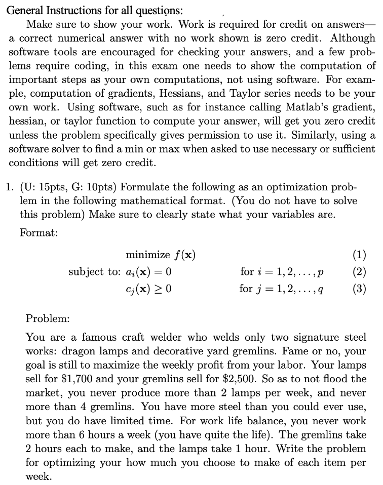 Solved General Instructions for all questions: Make sure to | Chegg.com