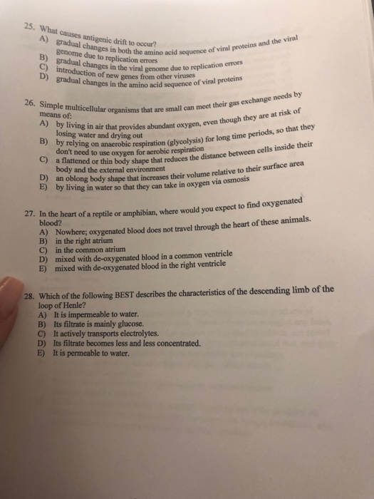 Solved 25. What causes antigenic drift to ) gradual changes