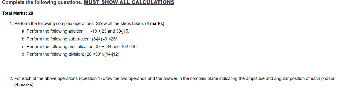 Solved 1. Perform the following complex operations. Show all | Chegg.com