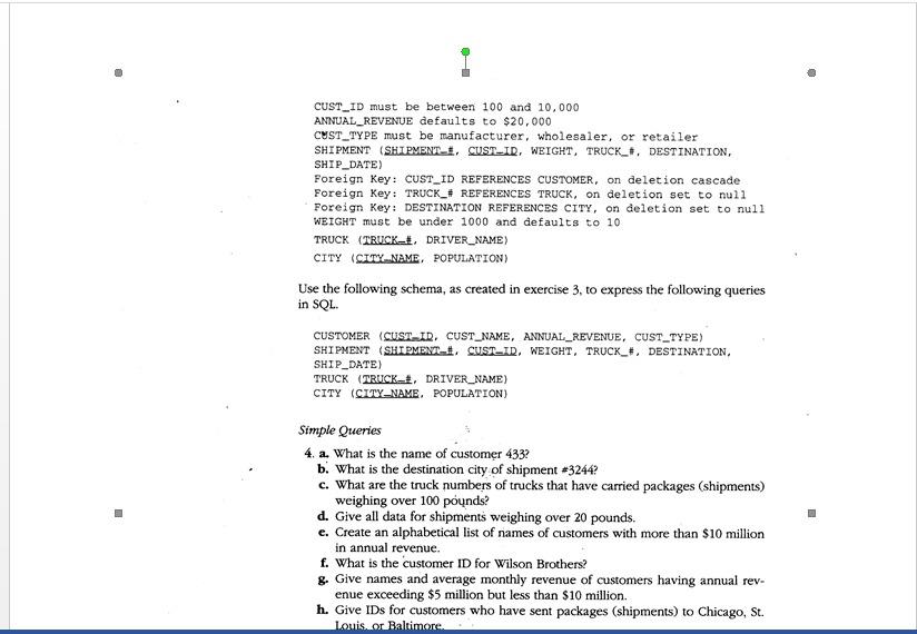 Solved 3. Write the SQL commands to create a database schema | Chegg.com