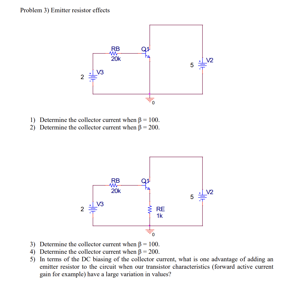 Solved Problem 3) Emitter resistor effects 1) Determine the