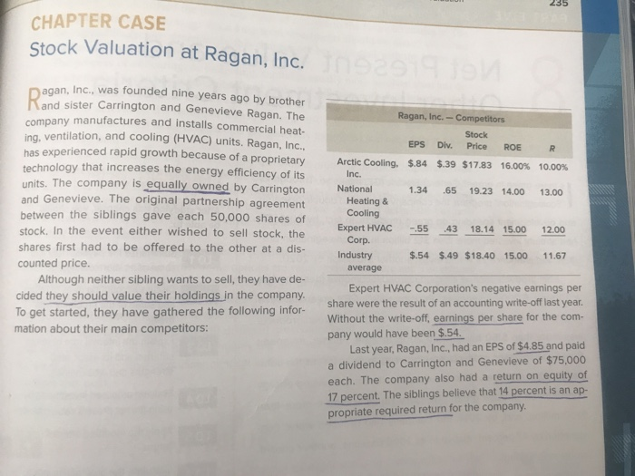 chapter 7 case study stock valuation at ragan inc