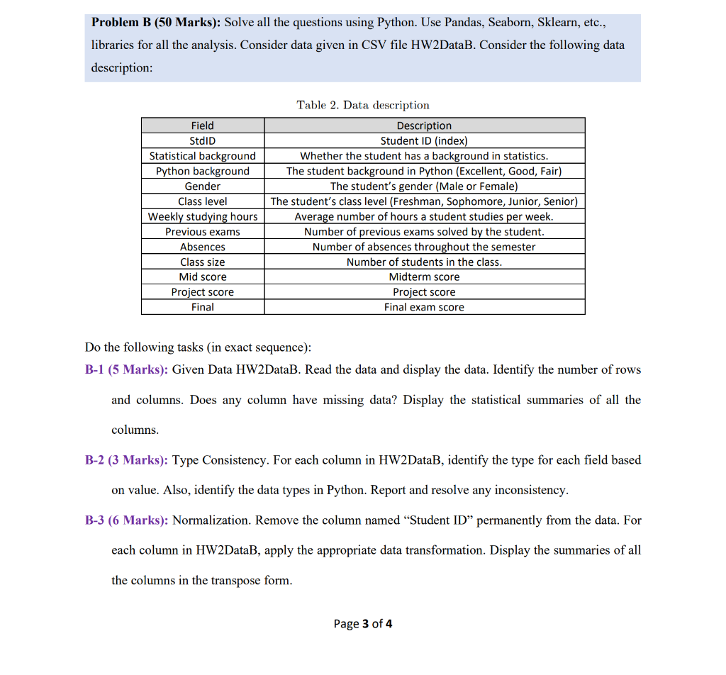 Solved Problem B (50 Marks): Solve all the questions using | Chegg.com
