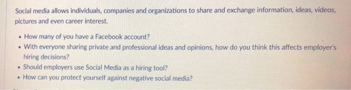 Solved Social media allows individuals, companies and | Chegg.com