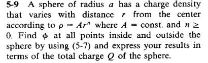 Solved 5-9 A sphere of radius a has a charge density that | Chegg.com