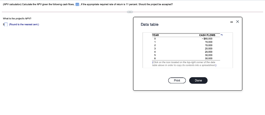 Solved (NPV calculation) Calculate the NPV given the | Chegg.com