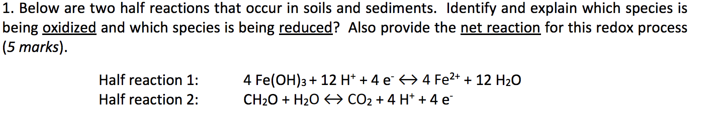 Solved 1. Below are two half reactions that occur in soils | Chegg.com