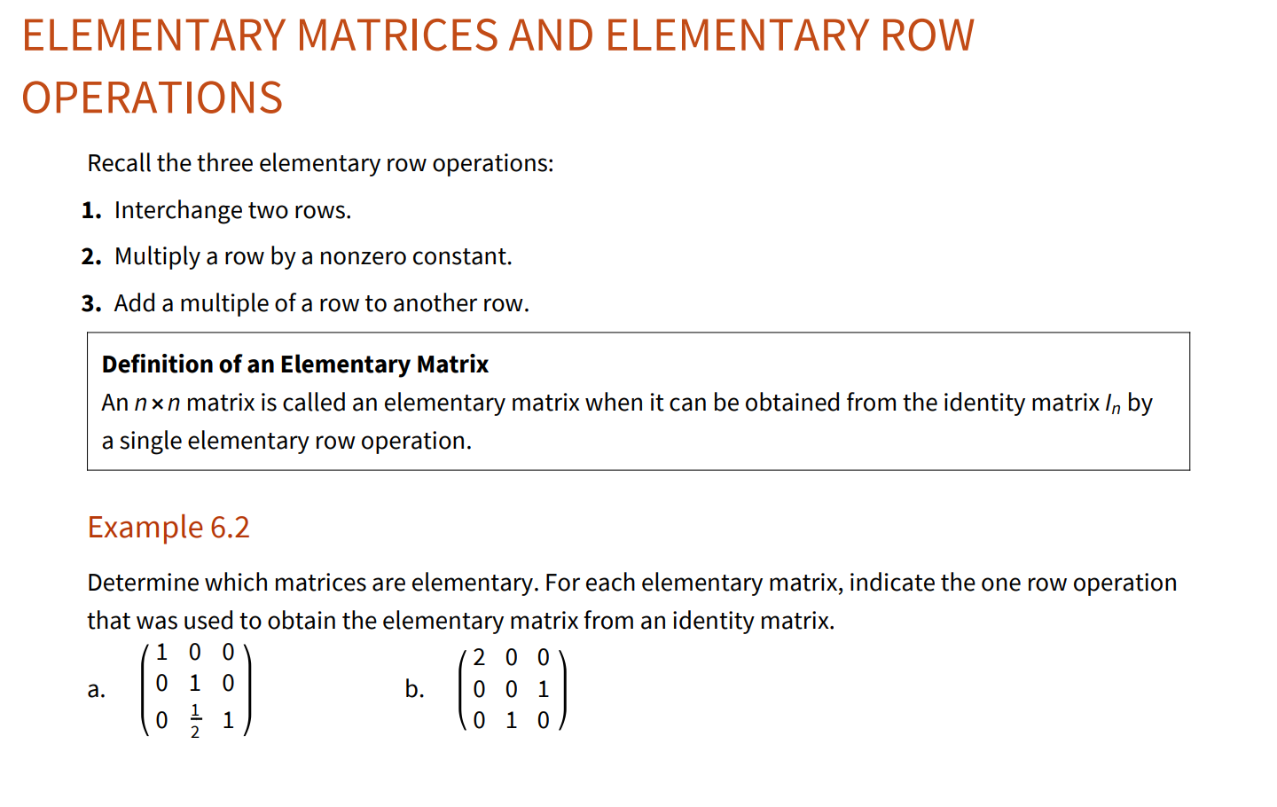 Solved ELEMENTARY MATRICES AND ELEMENTARY ROW OPERATIONS Chegg