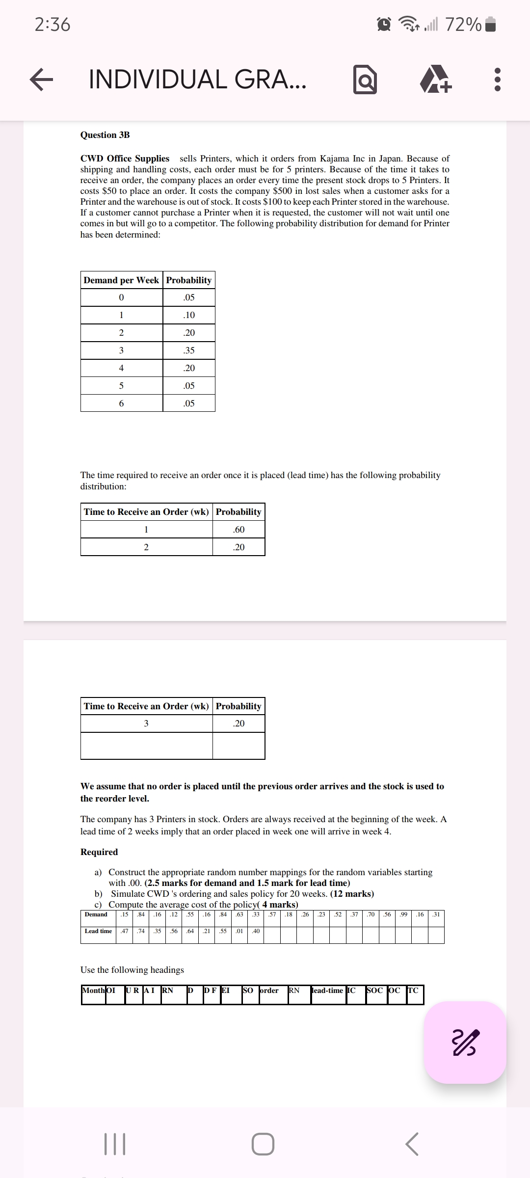 Solved CWD Office Supplies sells Printers, which it orders | Chegg.com