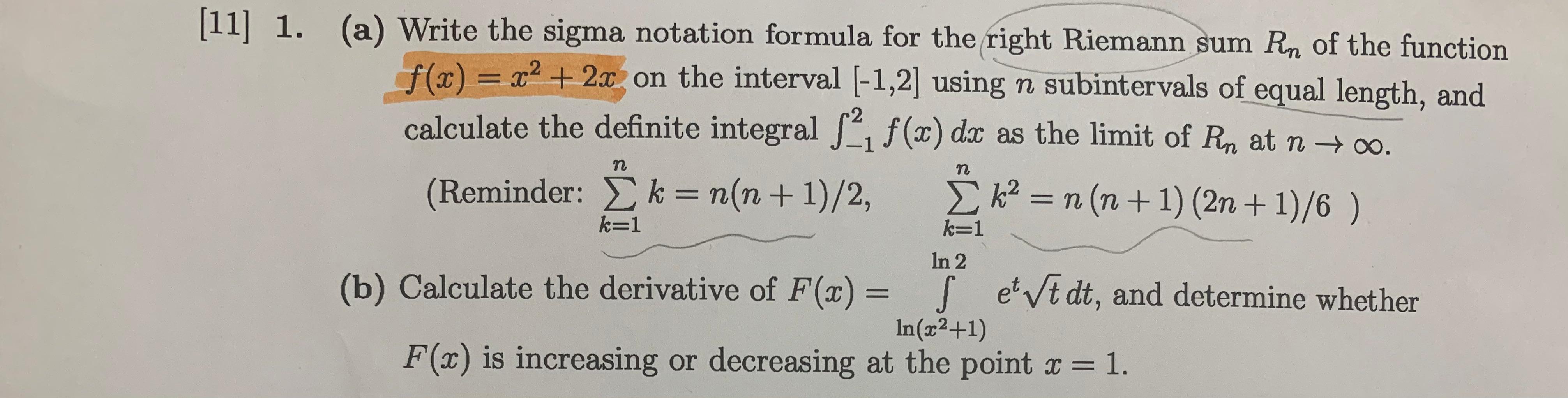 Solved 11 1 a write the sigma notation formula for the chegg
